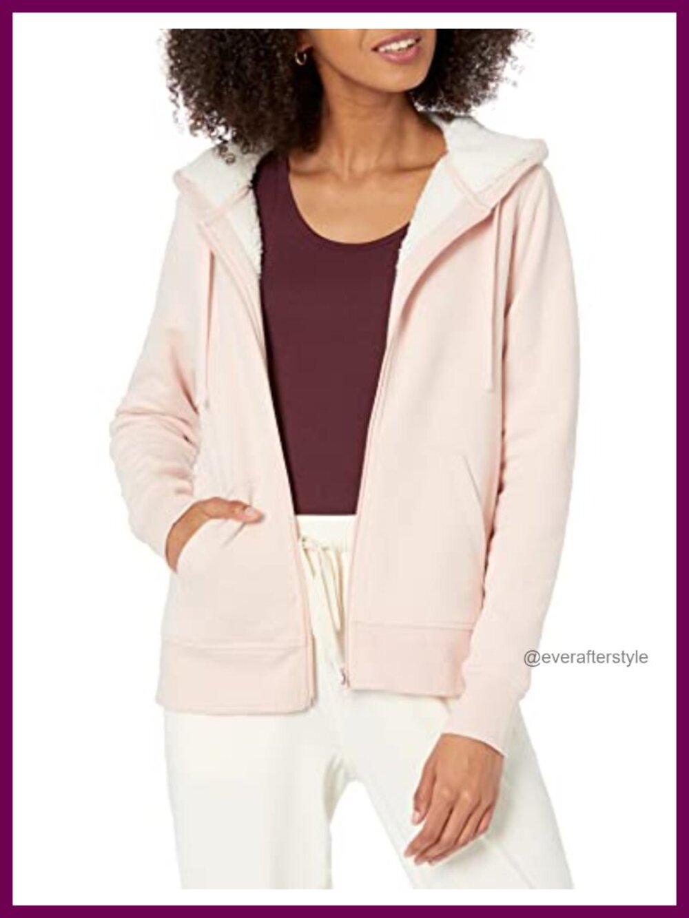 Women's Sherpa-Lined Fleece Full-Zip Hooded Jacket Drawstring